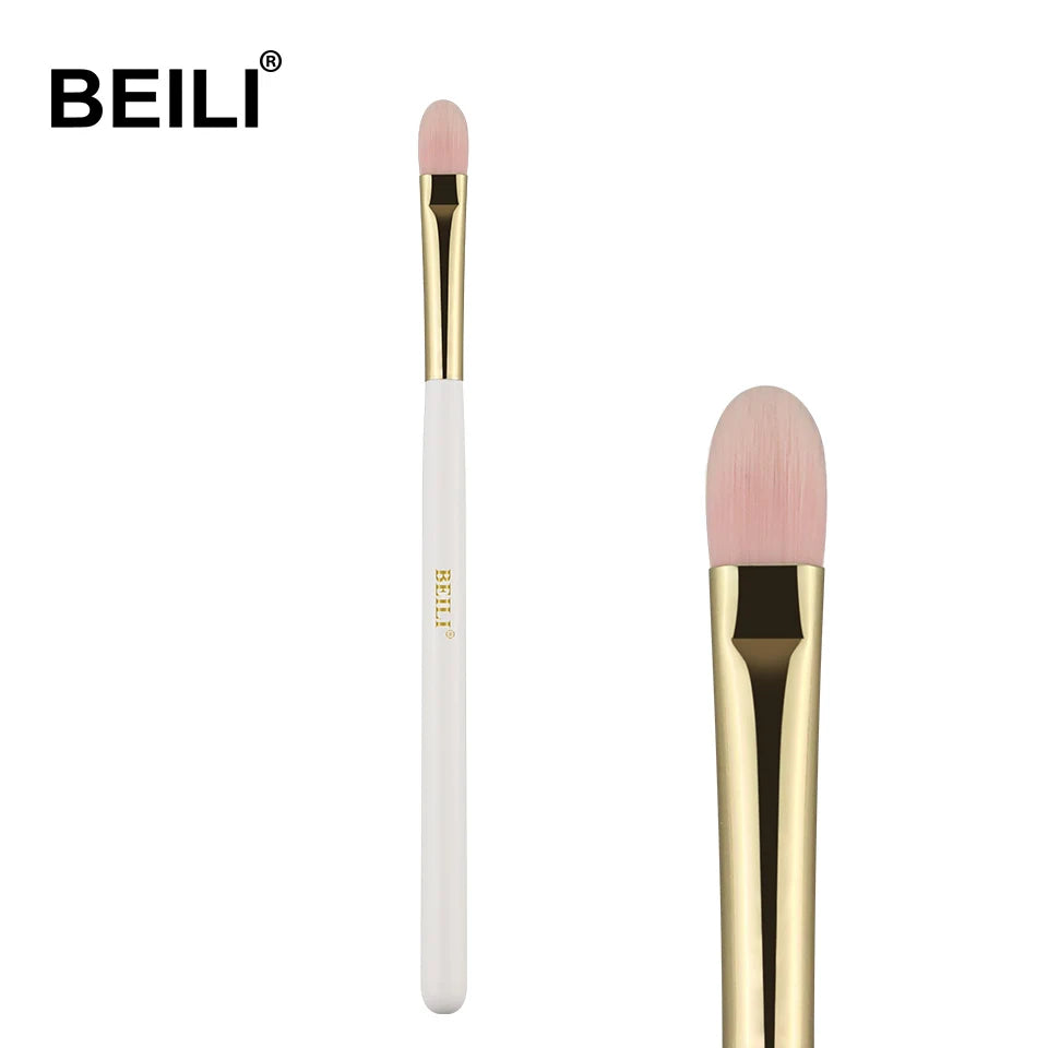BEILI All White Wood Handle Makeup Brush Private Label Make up Blender Brush Single Cosmetic Brush
