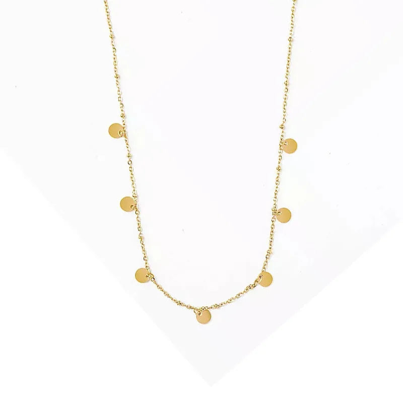 Simple Design Ladies 18k Gold Plated Chain Necklace Small Disc Pendants Stainless Steel Necklace for Wome