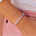 Besos Bohemian Braided Bracelet Shimmering Silver White and Pink Waxed String for Valentine's Day Gift & Party Stack
