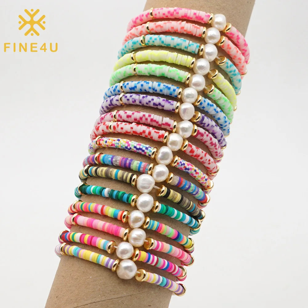 Ethnic Summer Bohemian Natural Baroque Pearl Clay Beads Stretch Women Fashion Jewelry Boho Bracelet