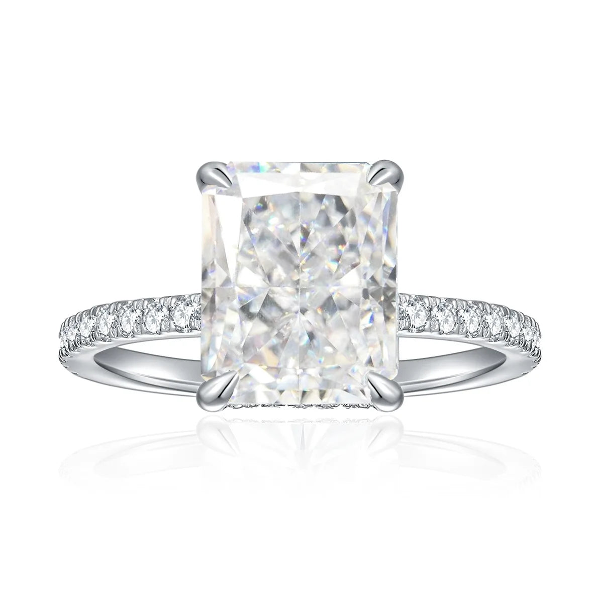 Solid Silver Vvs Moissanite Diamond Ring 4ct d Color Vvs Rectangle Crushed Ice Moissanite Diamond Engagement Rings for Women