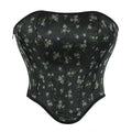 Flower Overbust Corset Crocheted Bustier Crop Top with Side Zip Short Torso Basques Corselet for Body Shaping