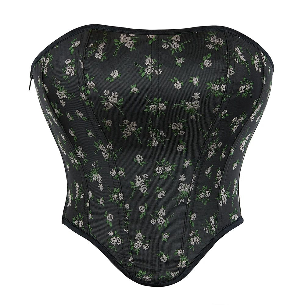 Flower Overbust Corset Crocheted Bustier Crop Top with Side Zip Short Torso Basques Corselet for Body Shaping