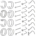 JOYFFO 28Pcs Stainless Steel Trendy Nose Rings L-Shaped Nose Studs in Bone Silver Rose Gold Black Rainbow Colors for Women Men