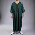 2025 New Elegant Short Sleeve Embroidered Moroccan Robe Men Solid Color True Size Polyester Fabric Summer Abaya for Adults