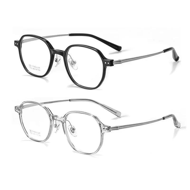 Sheralor 2026 Latest Titanium Temple Full Rim Square-Round IP Coating Business Style Optical Glasses Frame for Women 7101 Blue