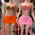 Beach 2 Piece Short Skirt Set Summer 2026 Womens Clothes Fashion Sexy Pearl Chain Vest and Skirts Two Piece Casual Skirt Sets