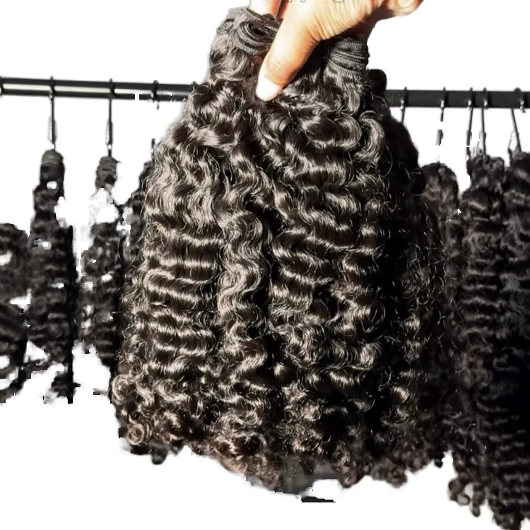 GERUISI 100% Virgin Brazilian Curly Human Hair Double Drawn Machine Weft Weave Bundle Loose Deep Wave Curls Cuticle Aligned No