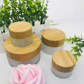 1oz 2oz 3oz 4oz 5oz 6oz 8oz Eco-friendly Empty Frosted Glass Cosmetic Jars Container with Bamboo Lids