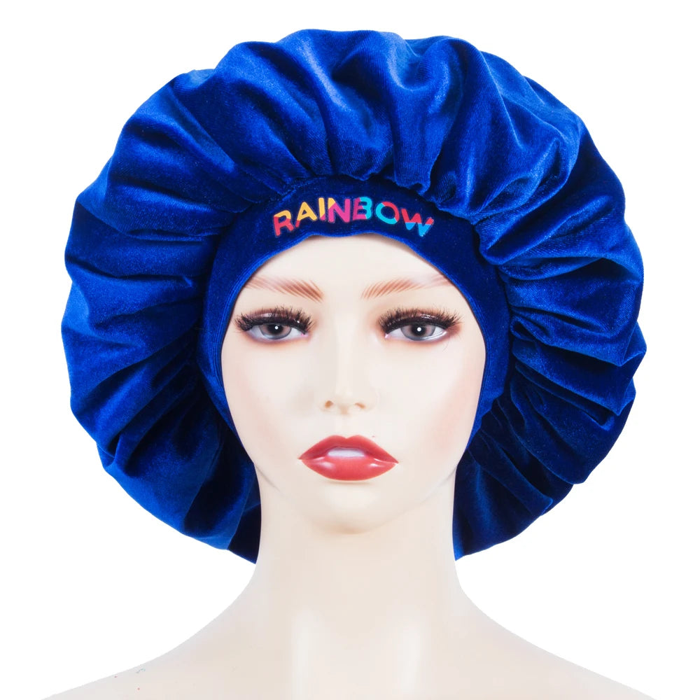 Custom logo Silk Satin Lined Bonnet Velvet Hair Bonnets for Braids Men Women