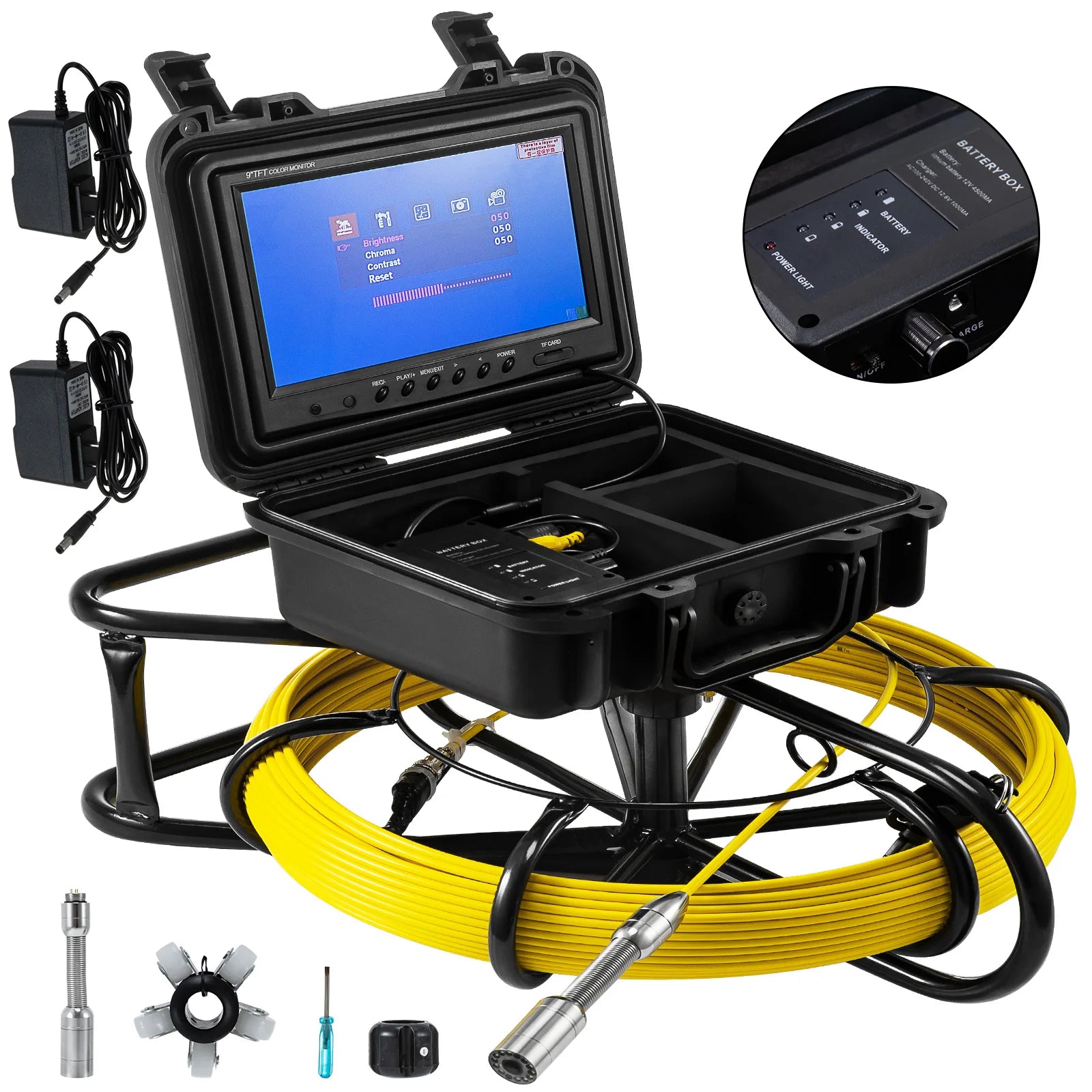 300ft HD 1200 TVL Drain Sewer Inspection Camera with 9\" LCD Monitor New Condition