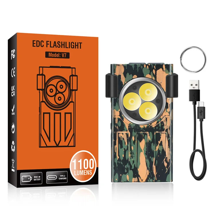 High Power 1100lm Mini Keychain Flashlight 10 Modes Light IPX5 Waterproof Power Saving UV LED EDC Outdoor Torch