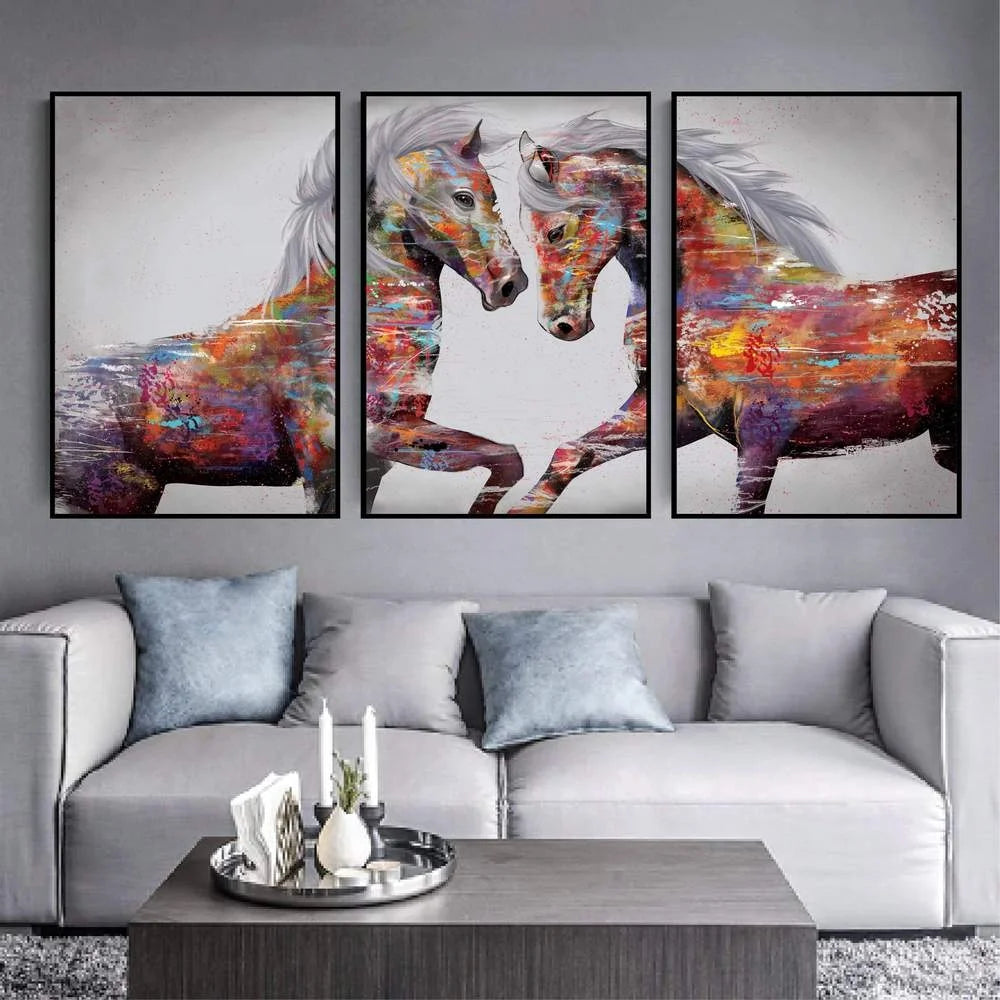 Colorful Graffiti Stallion Abstract Horse Oil Canvas Modern Wall Art Poster Waterproof ECO-Friendly Custom Size Animal Room
