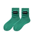 Women Ankle Socks Sports Double Needles Autumn English Fabric Label Fashion Pure Color Piling Cotton Blend Socks Cuff Body