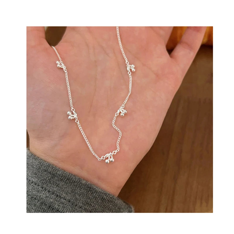 In-Stock 925 Sterling Silver Cherry Charm Necklace Fine Jewelry