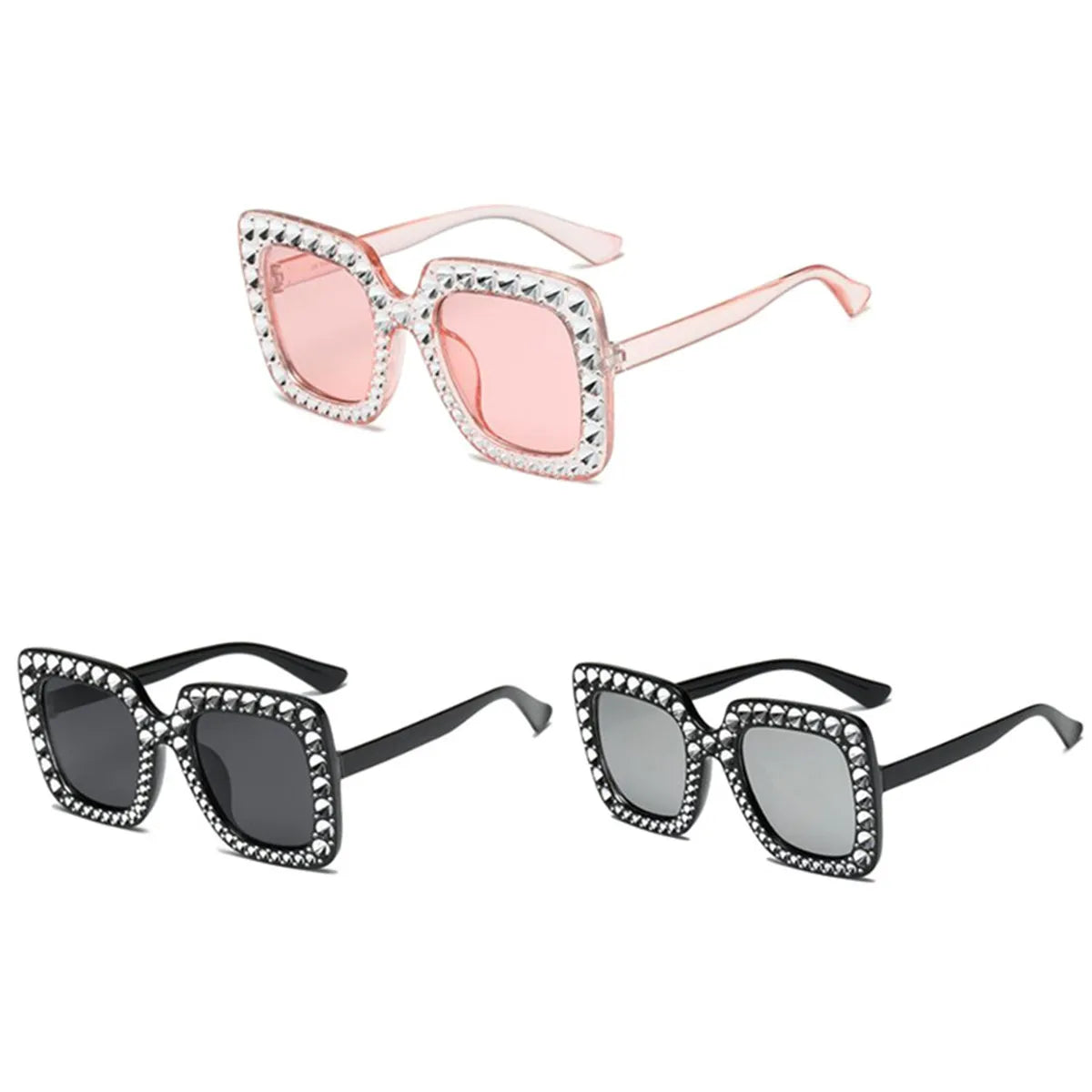 Fashion Luxury Oversized Square Frame Bling Rhinestone UV Protection Sunglasses Shades Women
