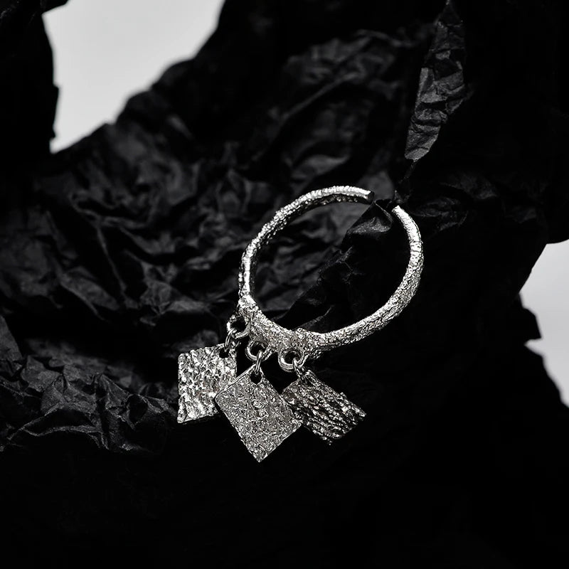 ICEBELA Jewelry Korean Version S925 Sterling Silver Grain Square Brand Charm Ring Female Open Fine Adjustable Ring