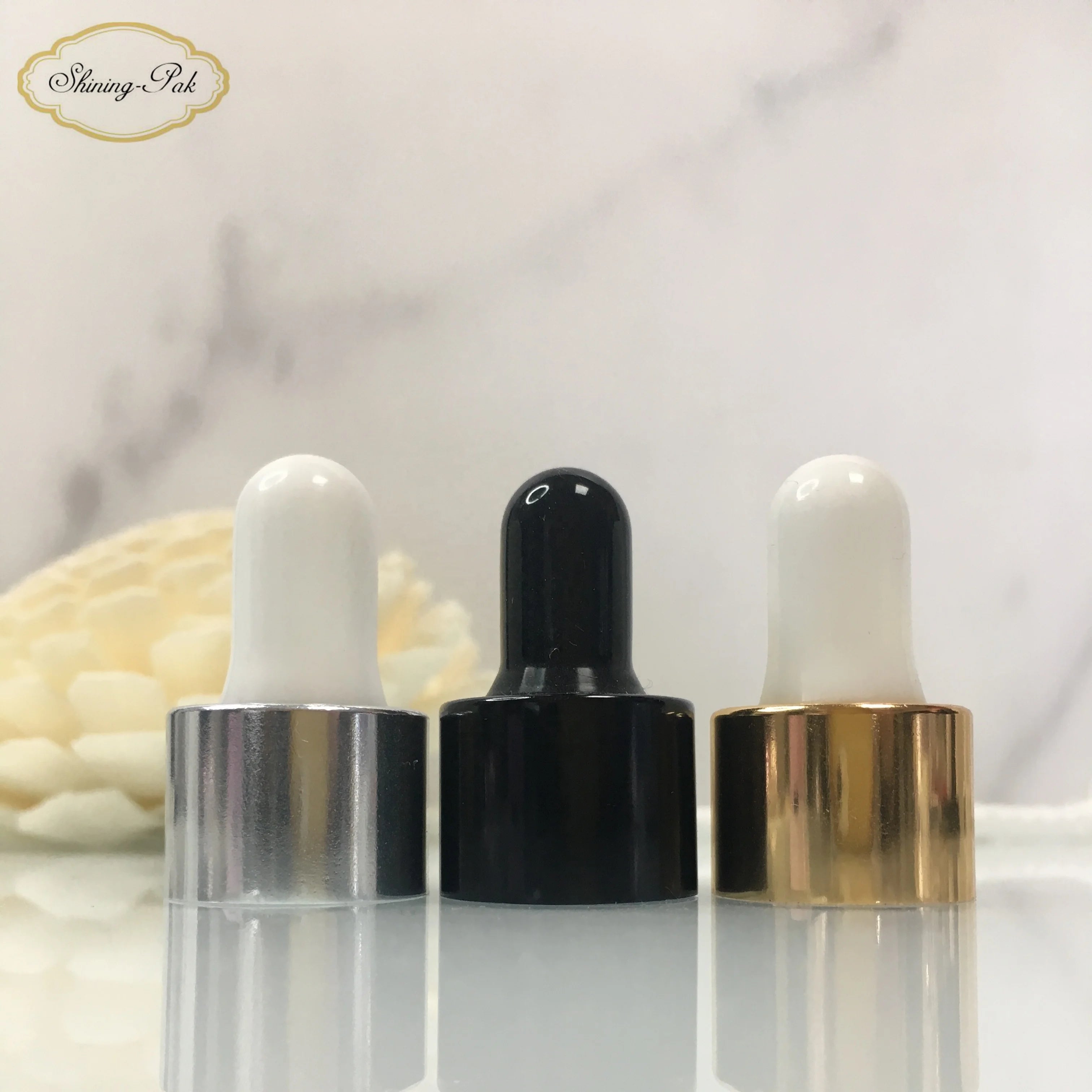 In Stock 18/410 White Rubber Teat Screw Cap Aluminium-Plastic Cosmetic Dropper for Bottles