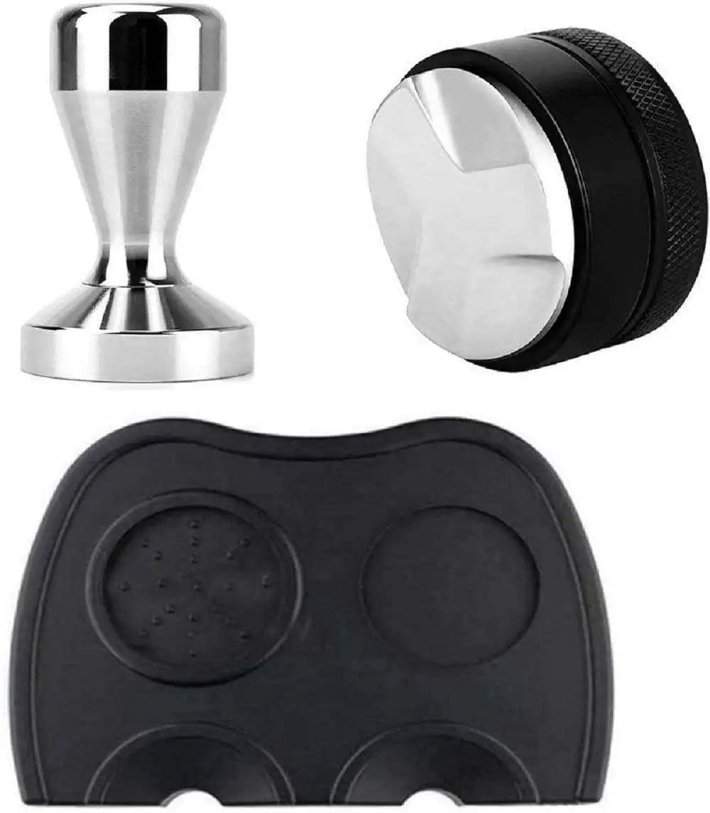 Modern Design Silver Stainless Steel Espresso Coffee Tamper with Silicone Coffee Tamper Mat Coffee Distributor Tool Set