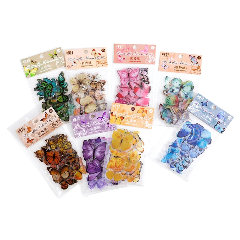 40 Pcs Per Pack Beautiful Butterfly Series PET Stickers Waterproof Scrapbooking Netbook Sticker Diary Phone Case Decoration