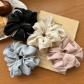 Q&Y New Arrival Korean Style Luxury Large Stretchy Silk Satin Scrunchies with Pearls Headflower Simple Hair Accessories for Girl