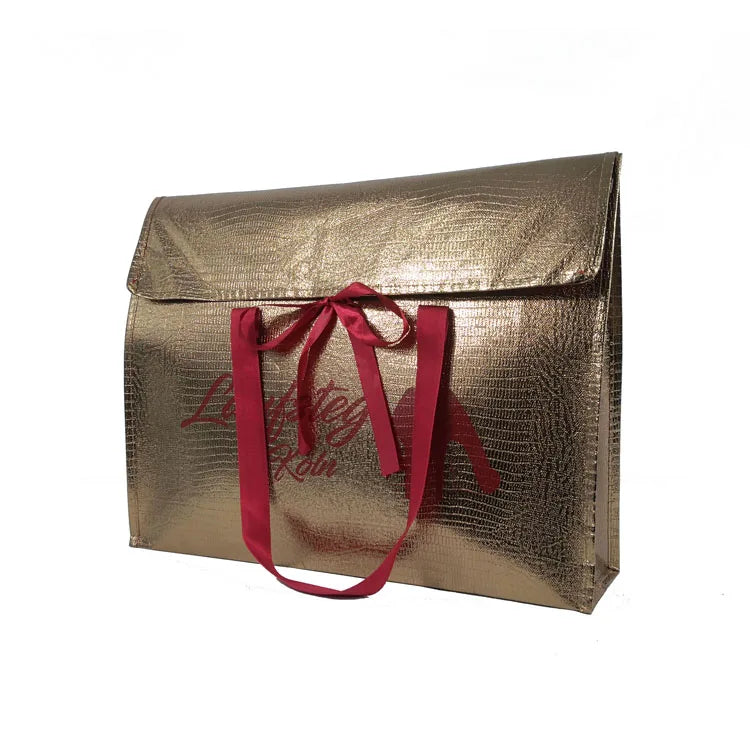 Metallic Non Woven Flap Style Custom Shaped Reusable Shopping Bags With Customized Logo