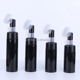 Unique Cosmetic Packing 100ml 120ml 150ml 200ml 4oz 5oz PET Lotion Pump Plastic Opaque Black Foaming Bottle with Silicone Brush