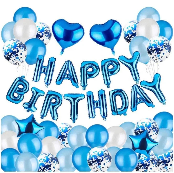 Blue Happy Birthday Balloons Banner Happy Birthday Balloon Decoration Set for Boy Girl Birthday Party Supplies