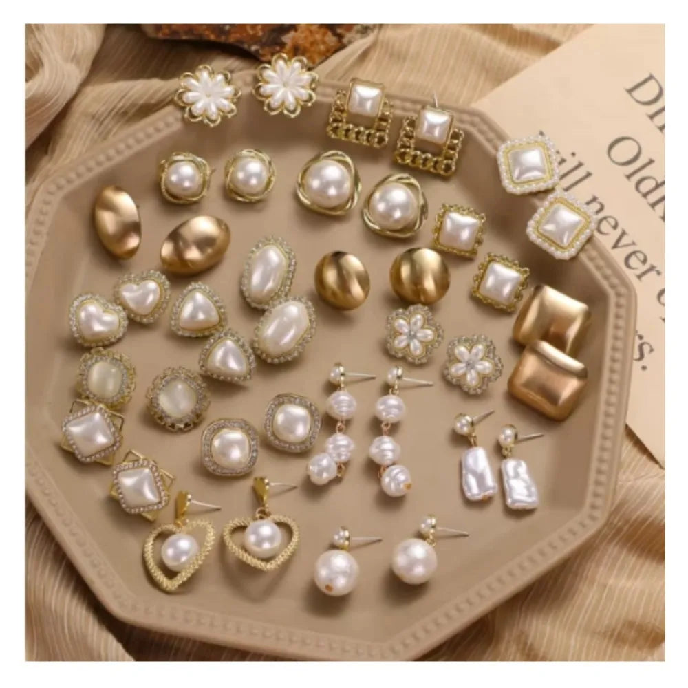 VKME Hot Selling Pearls Stud Earrings for Women Baroque Irregular Gold Plated Crystal Hanging Pearl Hoop Earrings