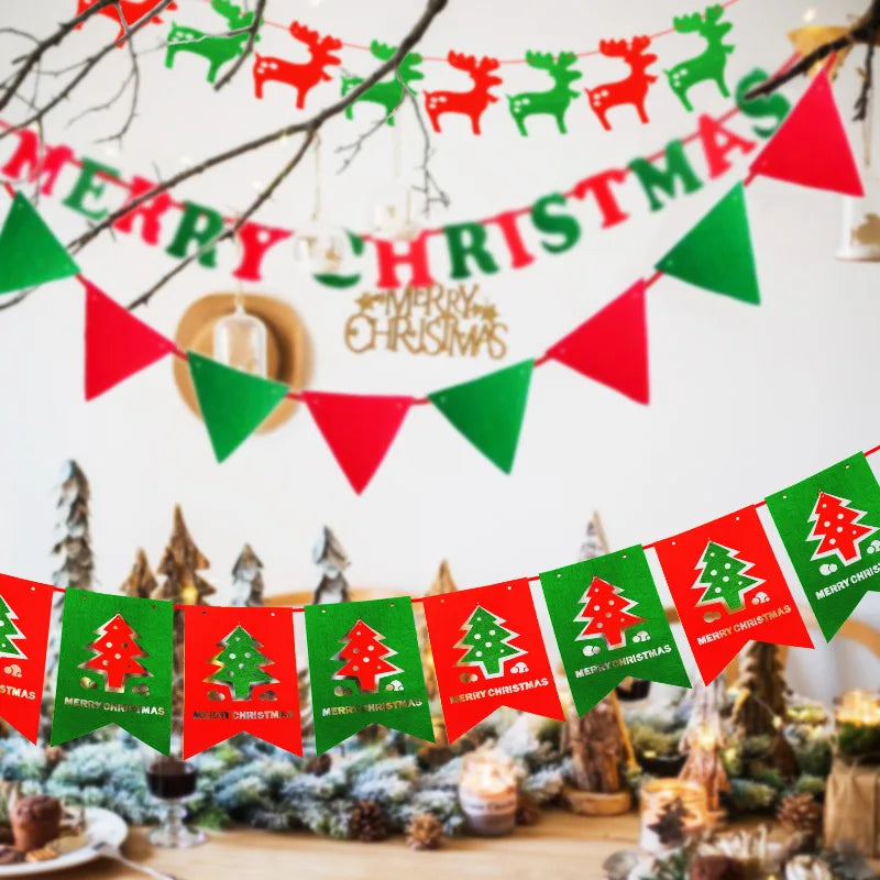 Merry Christmas Letter Pull Banner for Christmas Decorations Non Woven Christmas Banner