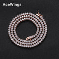 BC101 3mm 3 Prong Tennis Chain Brass 16" 18" Rose Gold CZ Women Necklace