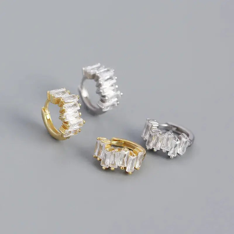 Tennis Huggie Earrings Trendy Women Zircon Gold Plated 925 Sterling Silver Hoop Earrings