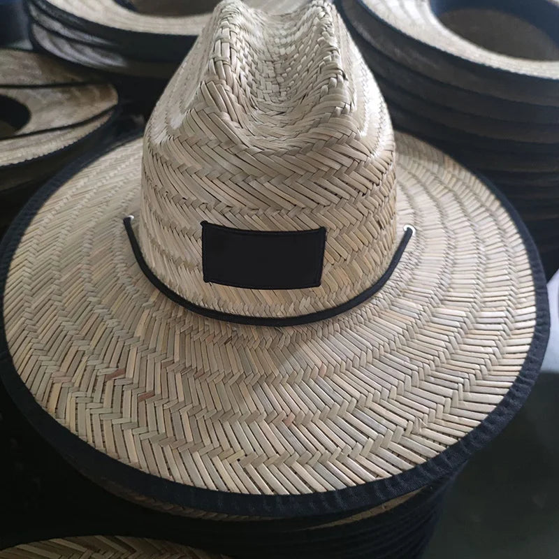 Summer Chapeau De Paille Wide Brim Custom Lifeguard Straw Beach Cowboy Boater Sun Cap Straw Visor Bucket Hat for Man Adults