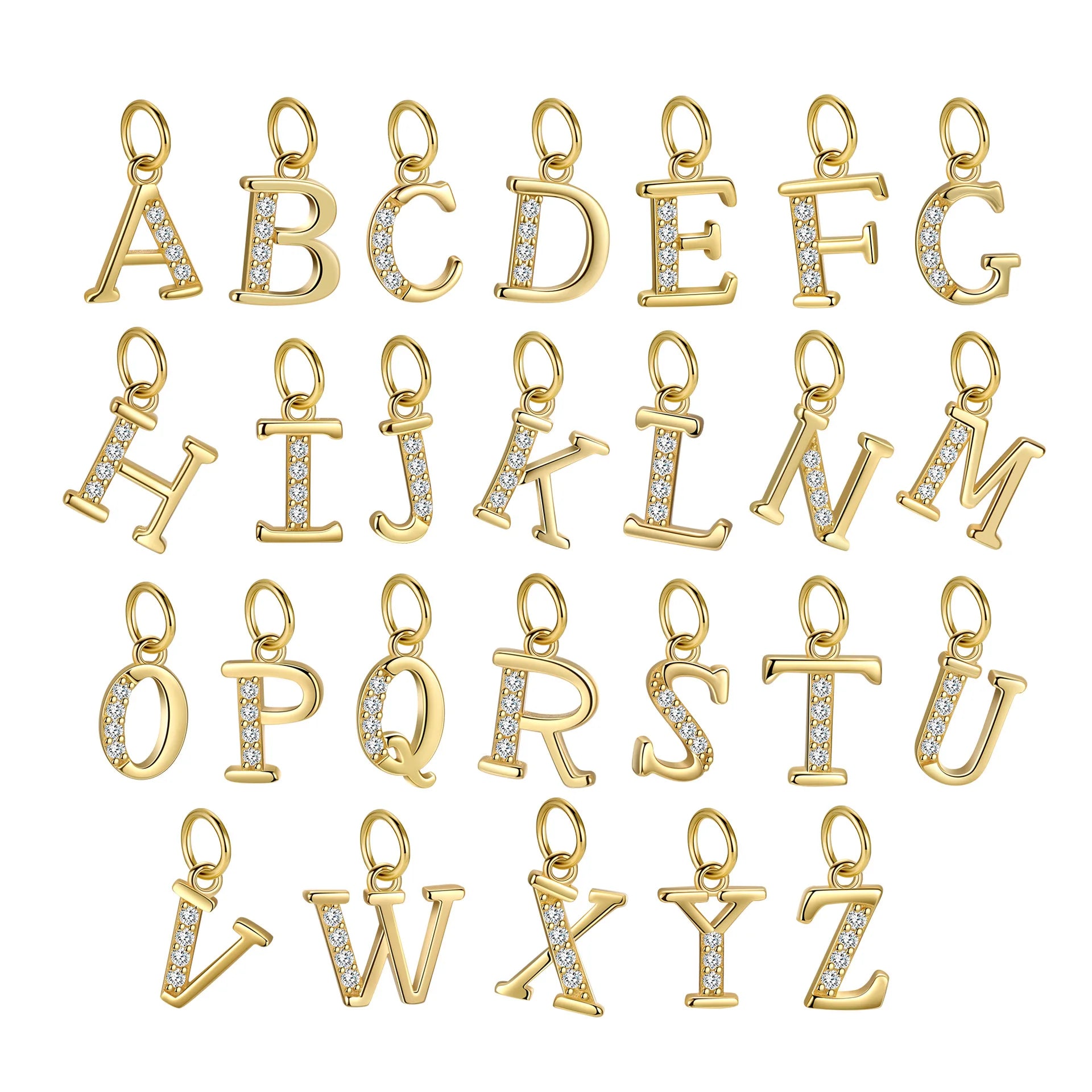 Personalized A-Z Initial Letter Charm 925 Sterling Silver CZ Zircon 26 Alphabet Charm Pendant for Jewelry Making Supplies