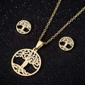 Wholesale Non Tarnish 18K Gold Silver Plated Stainless Steel Life Tree Pendant Women Earring Necklace Jewelry Set MegaBDM