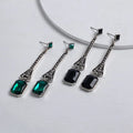Retro Square Crystal Emerald Square Dangle Earrings Long Rhinestone Geometric Drop Earrings for Party