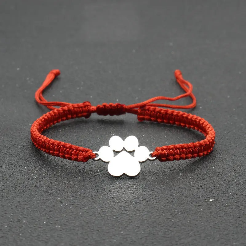 Stainless Steel Heart Bear Paw Bracelet Hand-woven  Adjustable Charm Bracelet