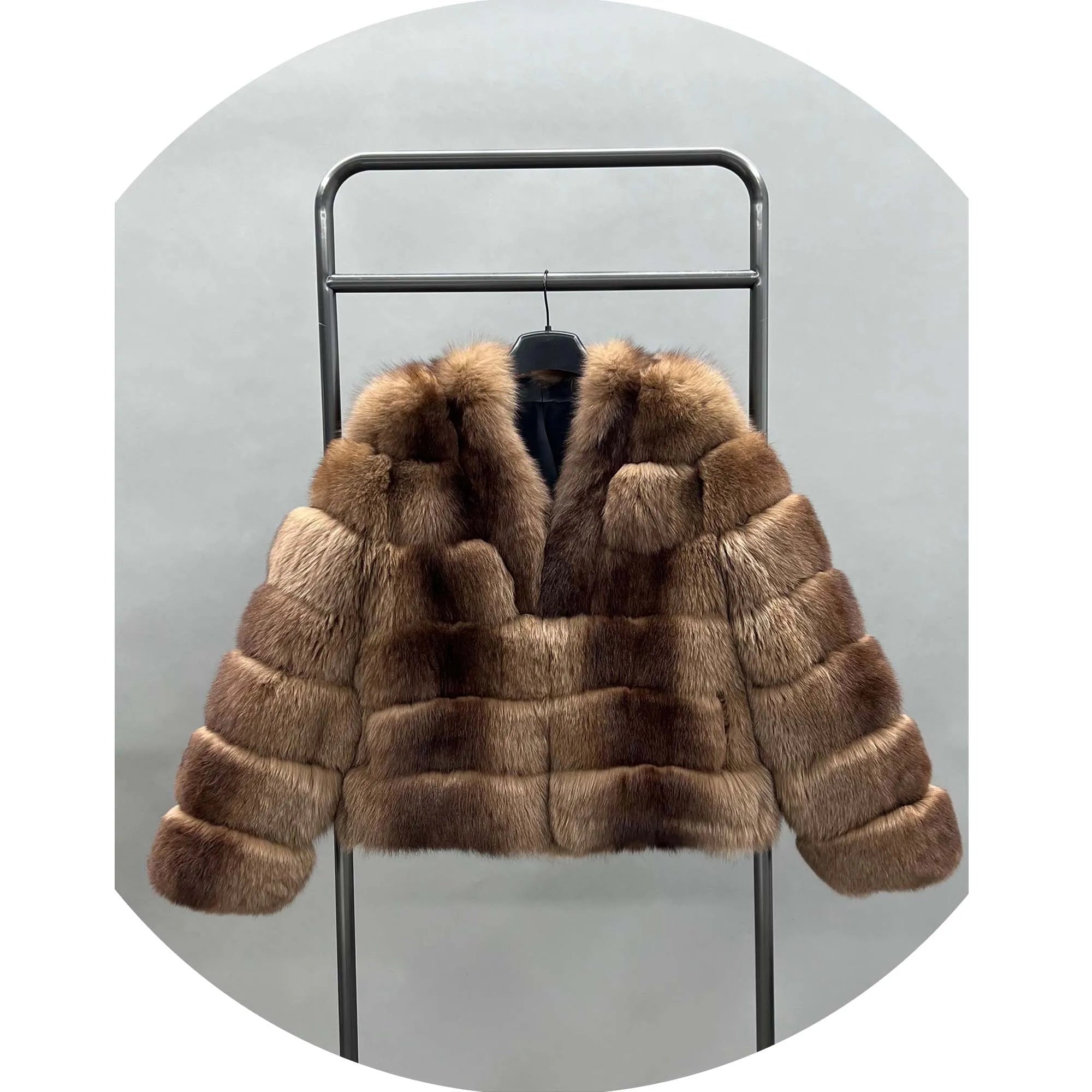Warm Women Brown Color Real Fox Fur Jacket Fashion Fur Coat