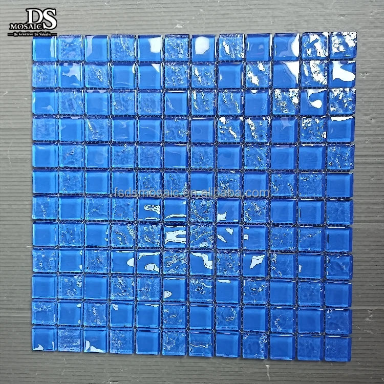Modern Luxury Transparent Blue Glossy Swimming Pool Mosaic Tiles Interior Wall Decorative Glass Tile Designs Parquet Feature