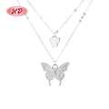 Fashion Luxury Charm Aaa Zirconia 925 Silver Sterling Butterfly Double Layer Necklace Pendant for Wholesale Women Jewlery