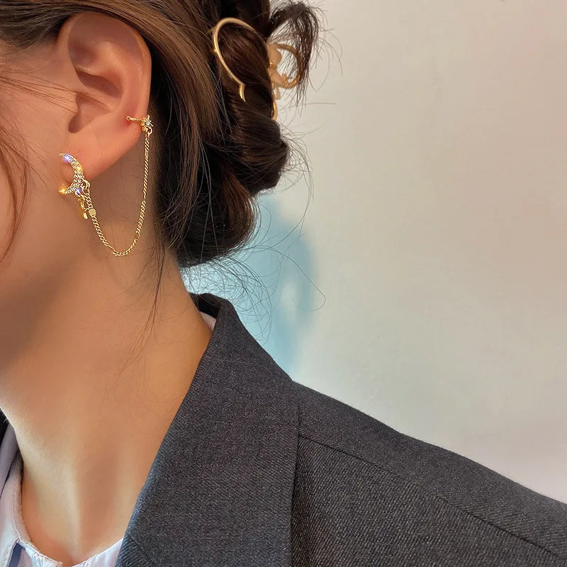 Fashion Moon Crystal Dangle Earring Female Party Gifts Fashion Jewelry Charm Rhinestone Tassel Chain Earrings