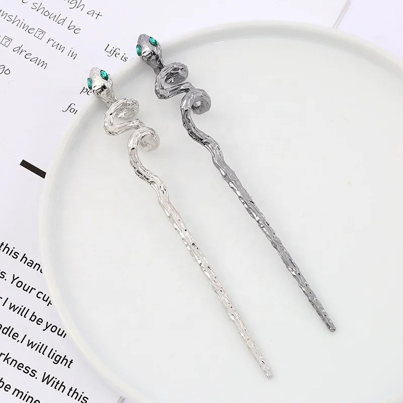Women Girls Metal Pan Bun Hairpins Snake Shaped Updo Hair Accessories Rod Pin Chopstick Hair Wand Chop Sticks for Hair