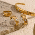 Vintage Jewelry Set Zircon Star Moon Cuff Bangle 18k Gold Plated Jewelry 316l Stainless Steel Jewelry