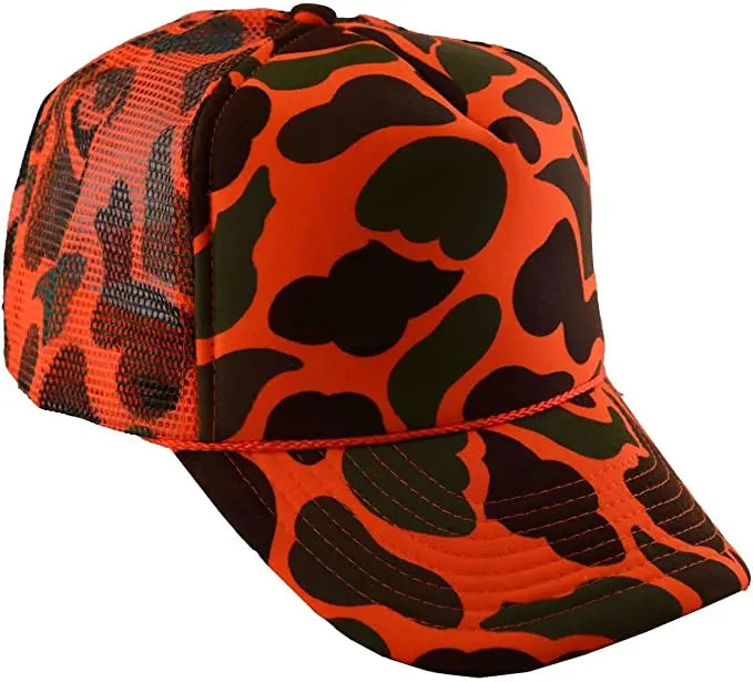 Soft Mesh Panel Baseball Cap Camouflage Trucker Hats Orange Camouflage Cap