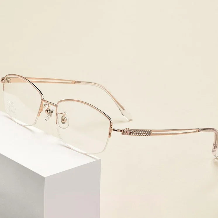 2024 Wholesale Fashionable Women Men Pure Titanium Rectangle Shaped Anti Blue Light Frame Half Frame Optical Eyeglasses