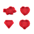 Hot Sale Valentine's Day Cookie Mold Rose Heart Diamond Baking Cake Decorated Tools 4pcs Set Plastic Pressing Cutter