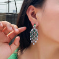 Handmade Blue Baguette Cut Cubic Zircon Mesh Paved Long Tassel Earrings Dangle Drop Women Party Ladies Wedding Trending Jewelry