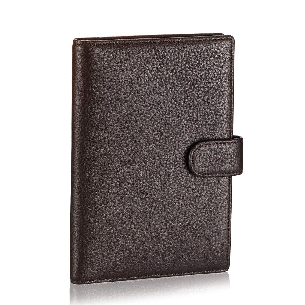 Personalized Custom Logo Genuine Leather RFID Long Passport Holder Cover Travel Wallet Coin ID Credit Card Slots Pen Holder