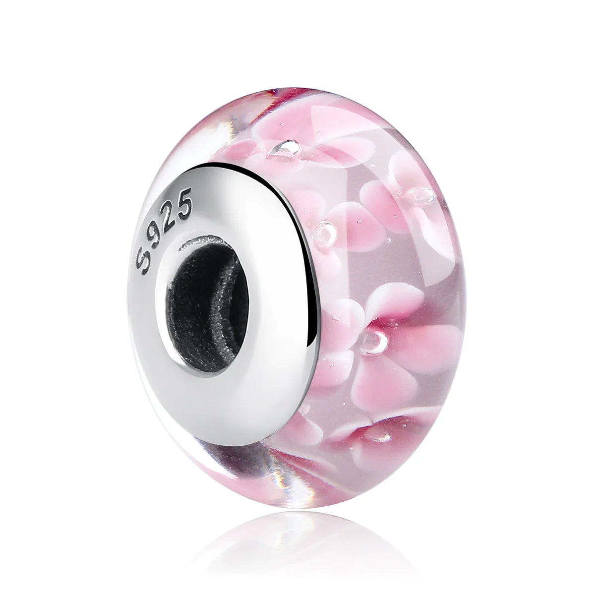 925 Sterling Silver Lovely Pink Flower European Murano Glass Beads Charms for DIY Bracelets Christmas DEAL SCZ008