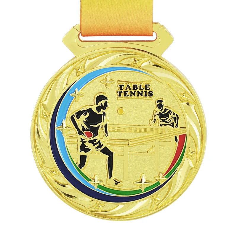Wholesale Price Free Print Custom Metal Table Tennis Medal School Sports Competition Gold Silver Bronze Ping Pong Ball Medals